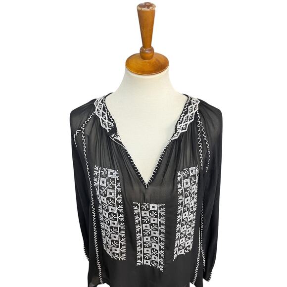 NWT Joie 100% Silk Long Sleeve Boho Embroidered Sequins Blouse Size Small - Picture 2 of 8